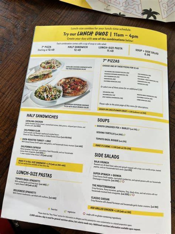 Dine In Menu | California Pizza Kitchen