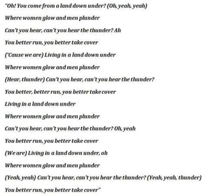 Down under song lyrics