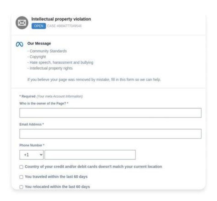 Facebook Phishing Email