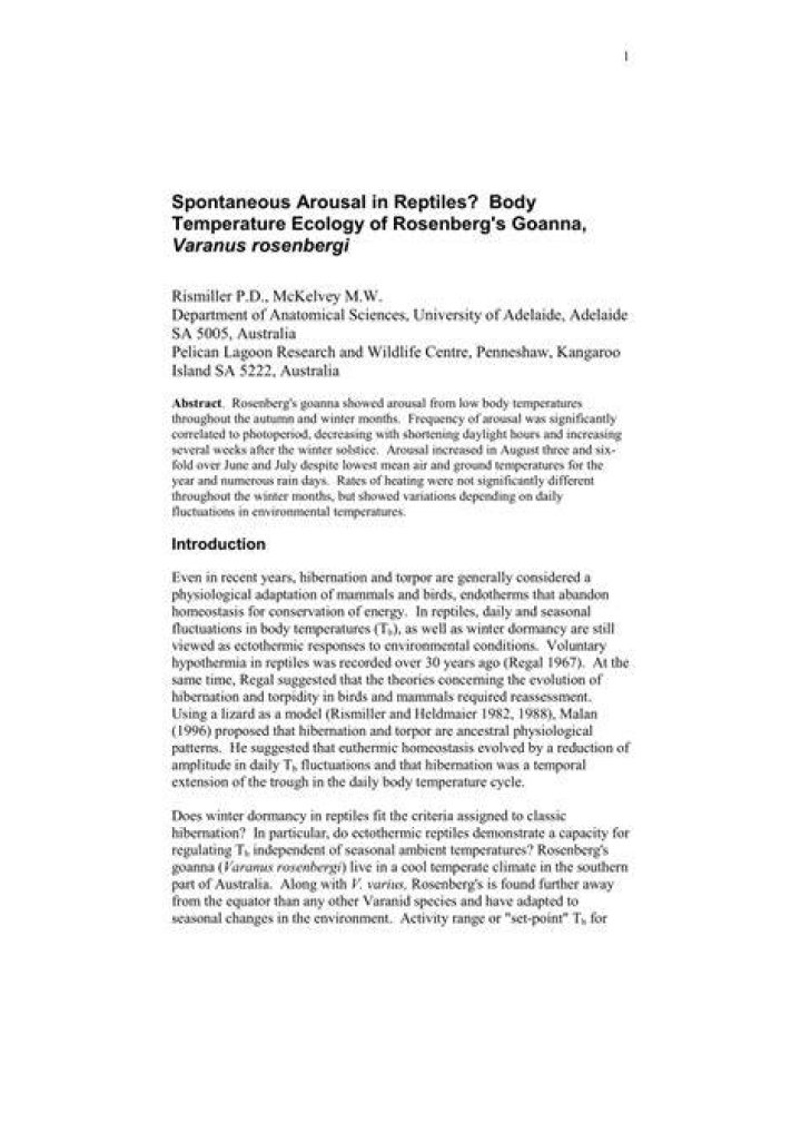 (PDF) Spontaneous Arousal in Reptiles? Body Temperature Ecology of