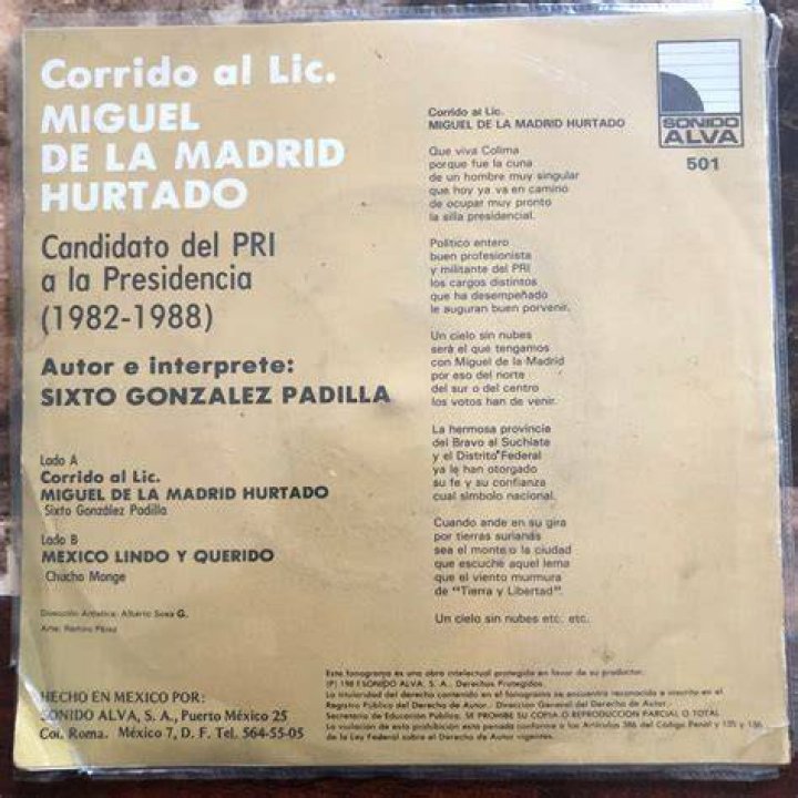 SIXTO GONZALEZ PADILLA CORRIDO AL LIC. MIGUEL DE LA MADRID HURATDO