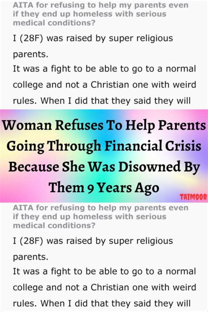 Woman Refuses To Help Parents Going Through Financial Crisis Because